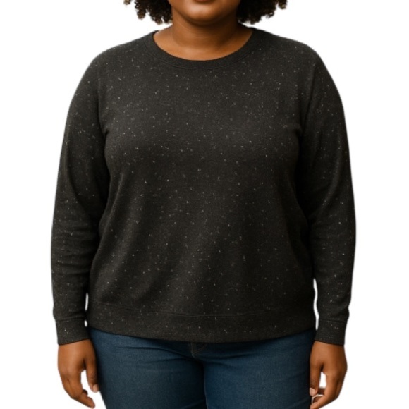 George Speckled Slub Knit Lightweight Long Sleeve Sweater Black White Hi Lo XXL - Picture 1 of 12